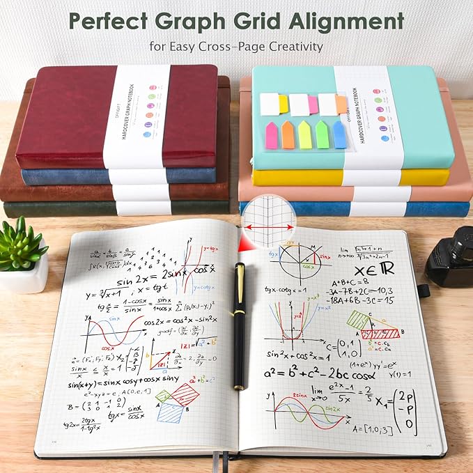 Graph Paper Notebook, 312 Numbered Pages Large A4 Hardcover Leather Journal, 100gsm No Bleed Grid Paper Notebook with Index Pages, Squared Grid Notebook for Graphing Notes Math, 8.5'' × 11'', Green