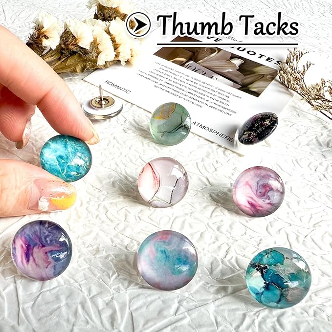 24Pcs Push Pins,Decorative Push Pins for Bulletin Board,Thumb Tacks for Cork Board, Cork Board Thumbtacks, Decorative Thumb Tacks for Class Organisation,Home,Office Decor(Marble Pattern)