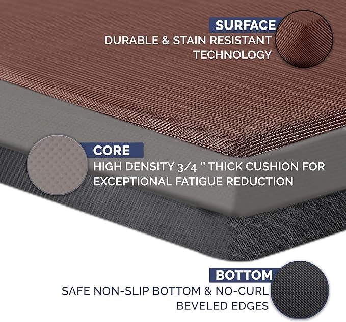 ComfiLife Anti Fatigue Floor Mat – 3/4 Inch Thick Kitchen Mats for Floor, Standing Desk Mat, Kitchen Rug – Comfort at Home, Office – Durable – Stain Resistant – Non-Slip Bottom (20" x 39", Brown)