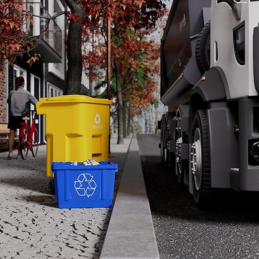 14 Gallon Rectangular Blue Recycling Bin | 2 Pack | Inside Outside Curbside | Stackable Box for Paper Plastic