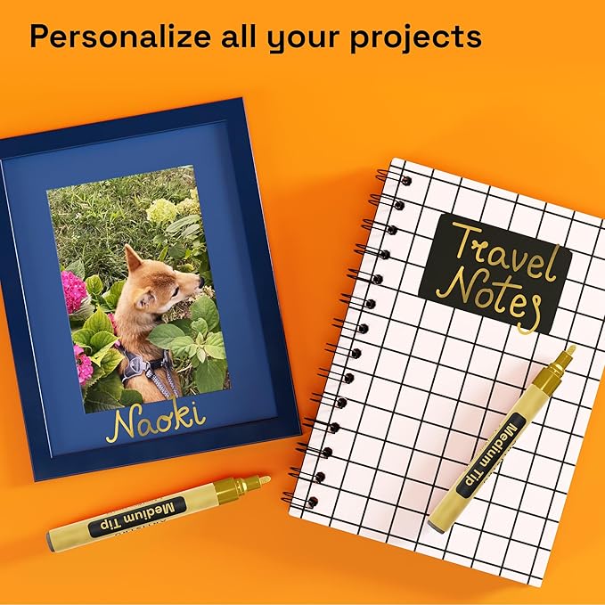 ARTISTRO 2 Gold Permanent Marker - Waterproof Markers for Tire, Fabric, Rocks, Glass, Ceramic, Wood, Paper - Oil Based Paint Pens - Medium Tip 3mm