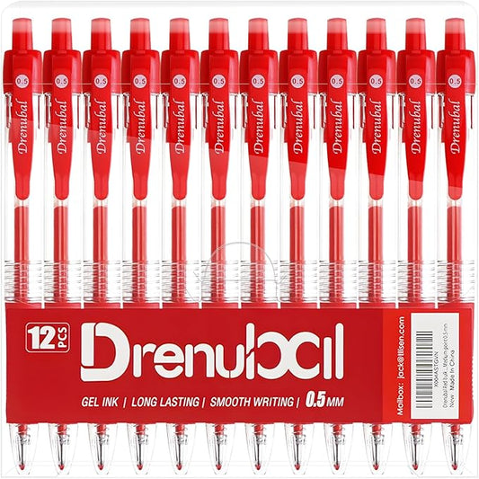 Red Bulk Pack for School Office of 12 Ink Pens, Retractable Ballpoint Pens Medium Point 0.5 mm