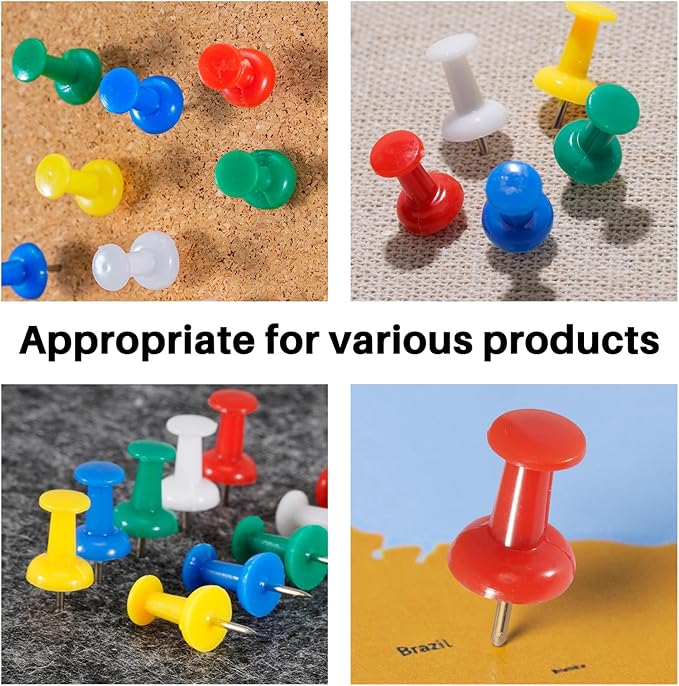 60Pcs Push Pins for Bulletin Board, Thumb Tacks for Cork Board, Colorful Plastic Head, Steel Tip, Thumbtacks for Wall Poster Photo Maps Pictures Office Home Decor