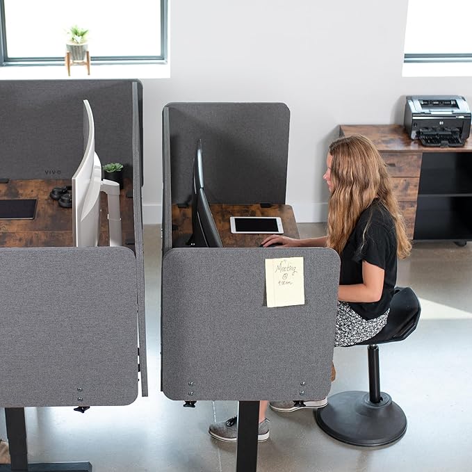 VIVO Clamp-on Privacy Panels 60 x 24 inch (x1), 24 x 24 inch (x2), Sound Absorbing Cubicle Desk Dividers, 3 Acoustic Partitions, Dark Gray, PP-3-V108D