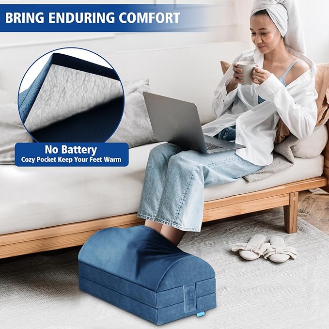 KAYFIA Foot Rest for Under Desk at Work XXL(20in) with 3 Adjustable Heights，Foot Stool with Supportive Gel Foam, Warmer Feet Pocket Footrest for Office Gaming Chair, for Leg Support -Blue