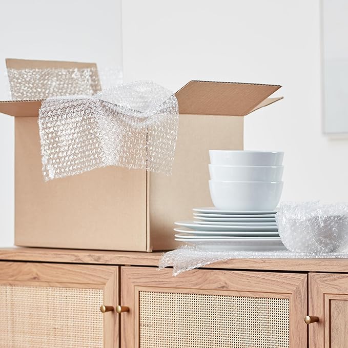 Amazon Basics Bubble Cushioning Wrap Packing Material for Fragile Items, 12-Inch x 100-Foot Long Roll, Large, Clear