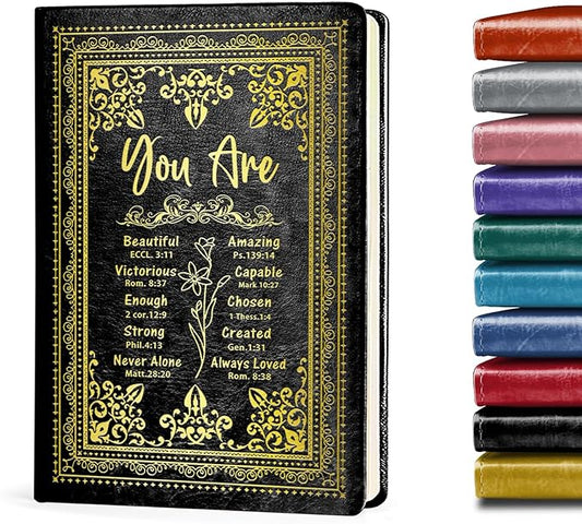 Black A5 Lined Leather Journal Notebook,Inspirational Christian Gifts Hardcover Executive Notebooks for Men Women,200 Pages 100 Gsm Thick Ruled Paper Daily Diary for School,Family ,Friends,Work (You Beautiful Black)