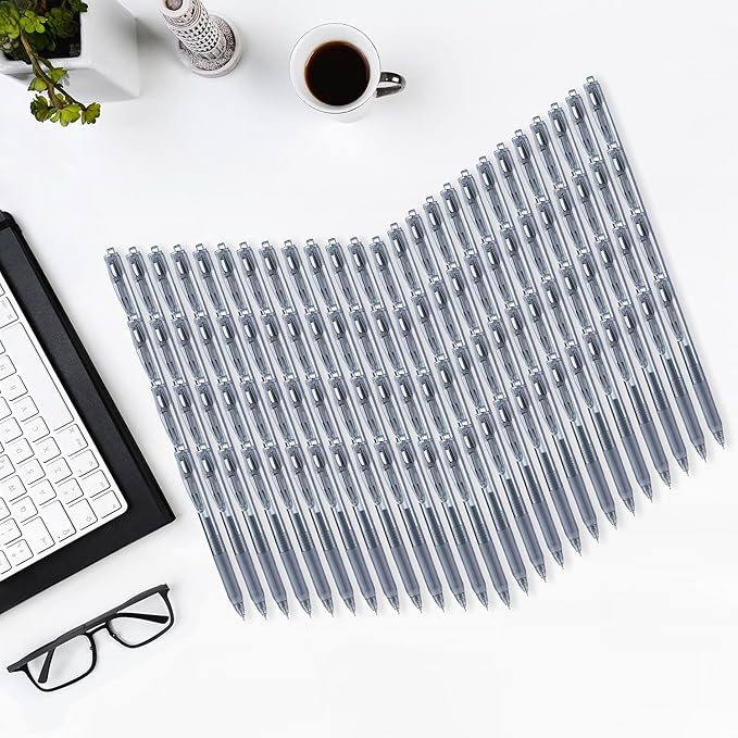 Aozora Black Gel Pens Fine Point Smooth Writing Pens 100 Pack Retractable Black Ink Pens 0.5mm Quick Dry Office School Supplies (Black-100pack)