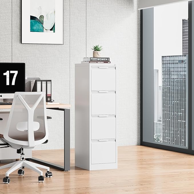 Bestoo 17.8" D Vertical File Cabinet, 4 Drawer Metal Filing Cabinets with Lock, Steel Filing Cabinet for Home Office, File Cabinet for Letter/Legal/A4/F4 Size, Easy Assemble (White)