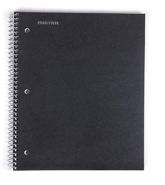 Mintra Office Durable Spiral Notebooks, 1 Subject, (Black, Blue, Red, Wide Ruled 3 Pack), 100 Sheets, Poly Pocket, Moisture Resistant Cover, Strong Chipboard back, For School, Office, Business
