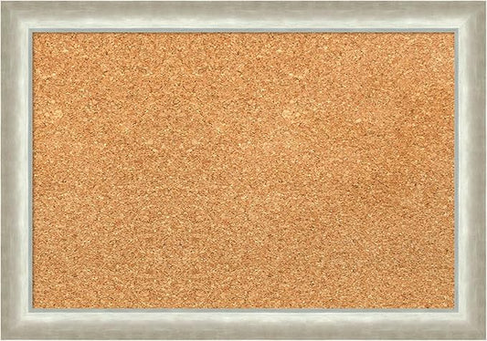 Amanti Art Natural Cork Board for Wall, 14x20 Vision Board with Silver Wood Frame, Small Corkboard Office Decor for Home Organization, Modern Corkboard Pinboard to Display Items for Home Organization