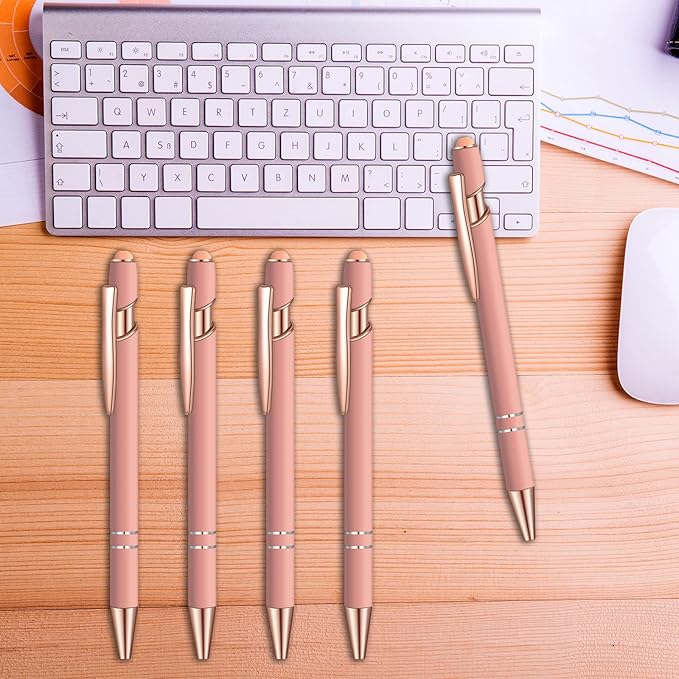 24 Pcs Blue Ink Ballpoint Pen with Stylus Tip 2 in 1 Ballpoint Pen 1.0 mm Blue Ink Metal Stylus Pen for Touch Screens Coworkers, Family, Colleagues, Office (Pink Rose Gold)