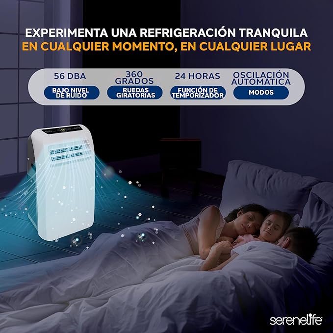 SereneLife Small Air Conditioner Portable 10,000 BTU with Built-in Dehumidifier - Portable AC unit for rooms up to 450 sq ft - Remote Control, Window Mount Exhaust Kit