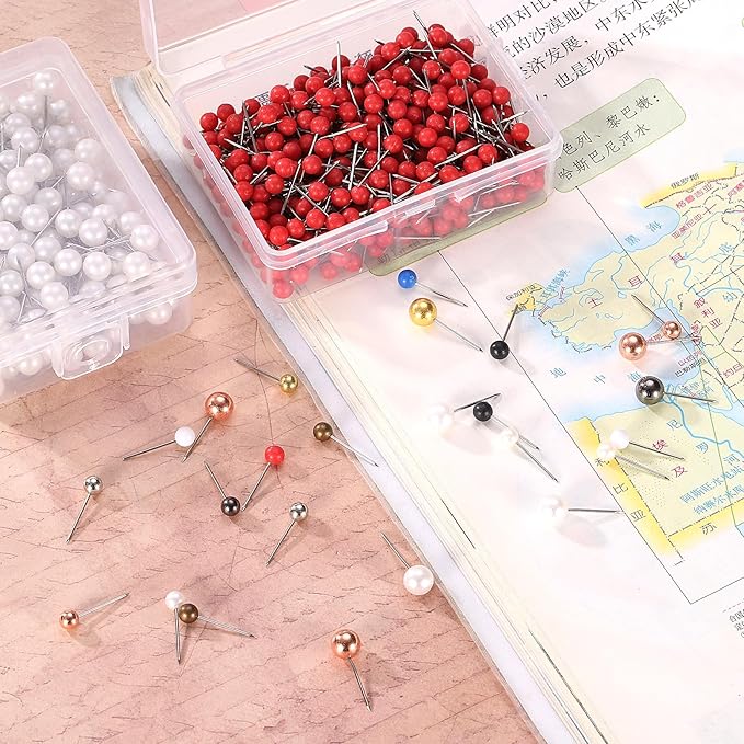 uxcell 800 Pcs Push Pins, Map Thumb Tacks 4mm Round Head Decorative Push Pins for Bulletin Board Home Office Travel Wall DIY Crafts Map Photo, Bronze