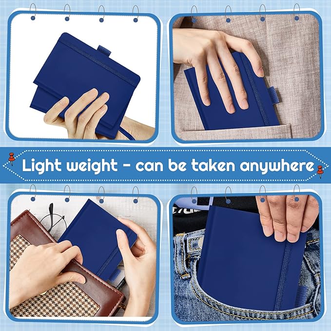 40 Pieces Small Notebooks A6 Pocket Journals 3.5 x 5.5 Inch Small Leather Notebook Mini Ruled Lined Journal with Elastic Band Pen Holder Page Marker Ribbons for Diary School Business Office (Blue)