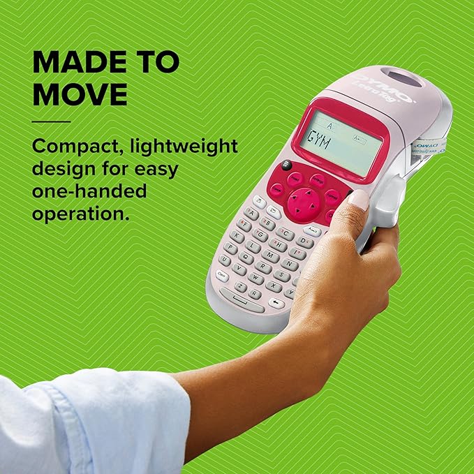 DYMO LetraTag LT-100H Handheld Label Maker ABC Keyboard Label Printer with Easy-to-Use, 13 Character LCD Screen Great for Home & Office Organisation Pink