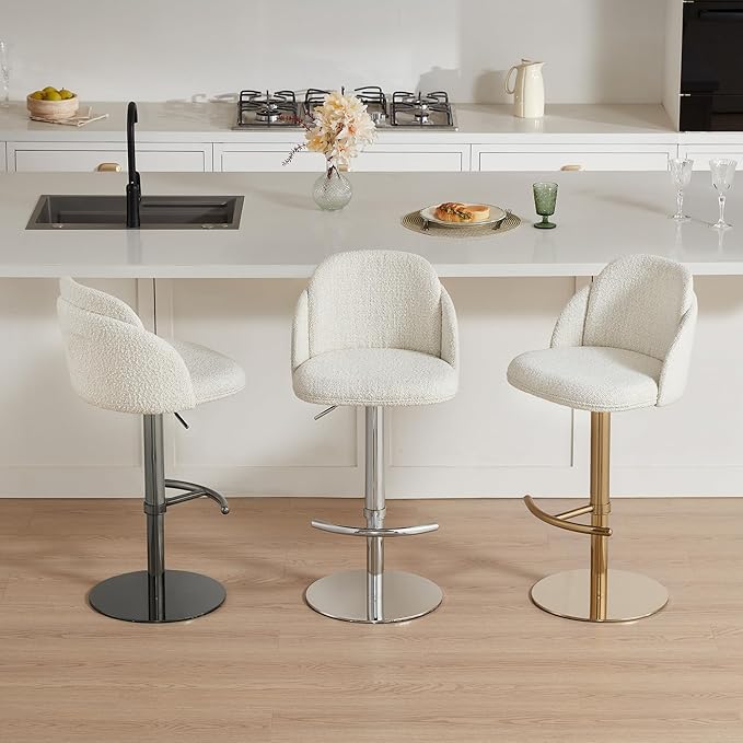 CHITA Adjustable Bar Stools Set of 3, Swivel Counter Height Stools with Stainless Steel Base for Bar, Kitchen Island, Dining Room, Silver