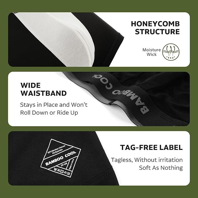 BAMBOO COOL Men's Ultra Breathable Underwear,No Riding Up Boxer Briefs with ComfortFlexible Waistband,Multipack