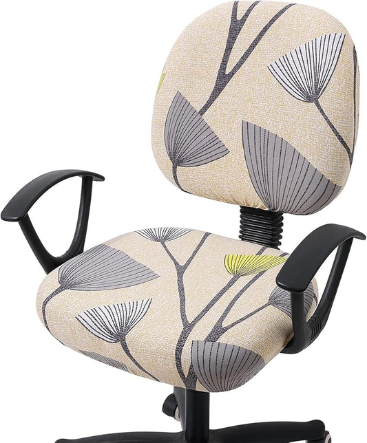 Smiry Stretch Printed Office Computer Chair Covers, Universal Washable Removable Desk Rotating Chair Slipcovers Protector, Seat + Backrest Cover - Yellow and Grey