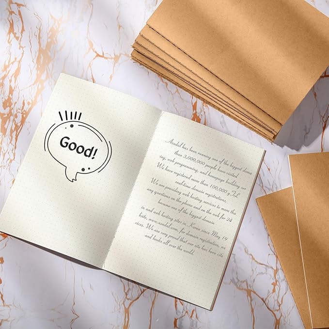 100 Pcs Kraft Notebook Journals 5.5 Inch x 8.3 Inch A5 Journal Softcover Notebooks Bulk for Kids Student Writing Sketch Office Notepad with 60 Pages 32 Sheets (Brown, Dot)