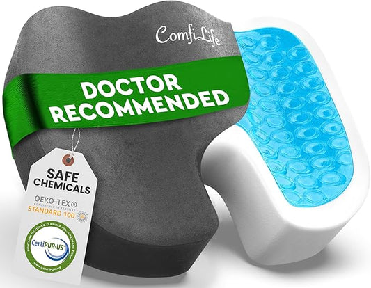 ComfiLife Premium Gel & Memory Foam Seat Cushion – Doctor Recommended Office Chair Cushion, Car Seat Cushion – Chair Cushions for Back & Sciatica Pain Relief – Seat Cushions for Office Desk (Charcoal)