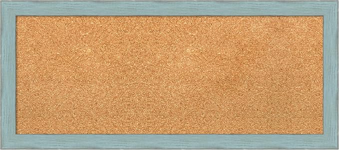 Amanti Art Natural Cork Board for Wall, 14x32 Vision Board with Blue Wood Frame, Medium Corkboard Office Decor for Home Organization, Rustic Farmhouse Corkboard Pinboard to display items for home