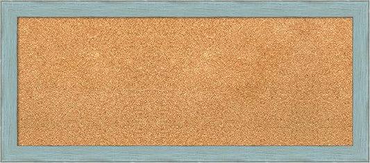 Amanti Art Natural Cork Board for Wall, 14x32 Vision Board with Blue Wood Frame, Medium Corkboard Office Decor for Home Organization, Rustic Farmhouse Corkboard Pinboard to display items for home