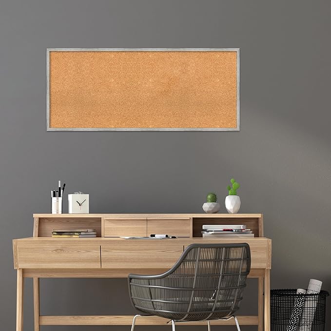 Amanti Art Natural Cork Board for Wall, 21x49 Vision Board with White Frame, Oversize Corkboard Office Decor for Home Organization, Cottage Corkboard Pinboard to Display Items for Home Organization