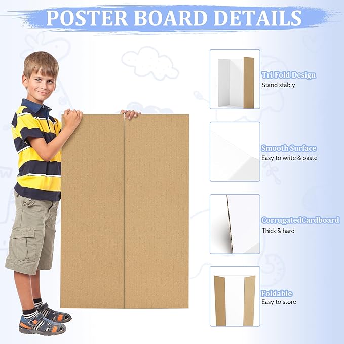 4 Pack 36" x 48" Trifold Poster Board for Presentation, White Corrugated Cardboard Large Tri Fold Poster Board for Science Fair, Office & School Projects, Photo Displays, Exhibitions Event