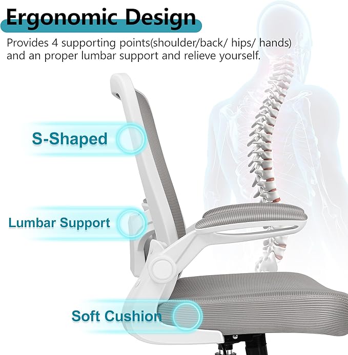 FelixKing Office Chair, Ergonomic Desk Chair Breathable Mesh Chairs with Adjustable High Back Lumbar Support Flip-up Armrests, Executive Swivel Comfy Task Computer Chairs for Home Office Gray