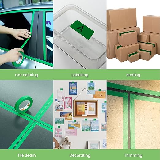 Green Painters Tape Multi-Surface Masking Tape 1.41 inch x 60 Yard, Indoor and Outdoor Painting Tape, Residue Free Easy Removal with Sharp Lines, Paint Tape for Walls, Auto, Home, 6Rolls