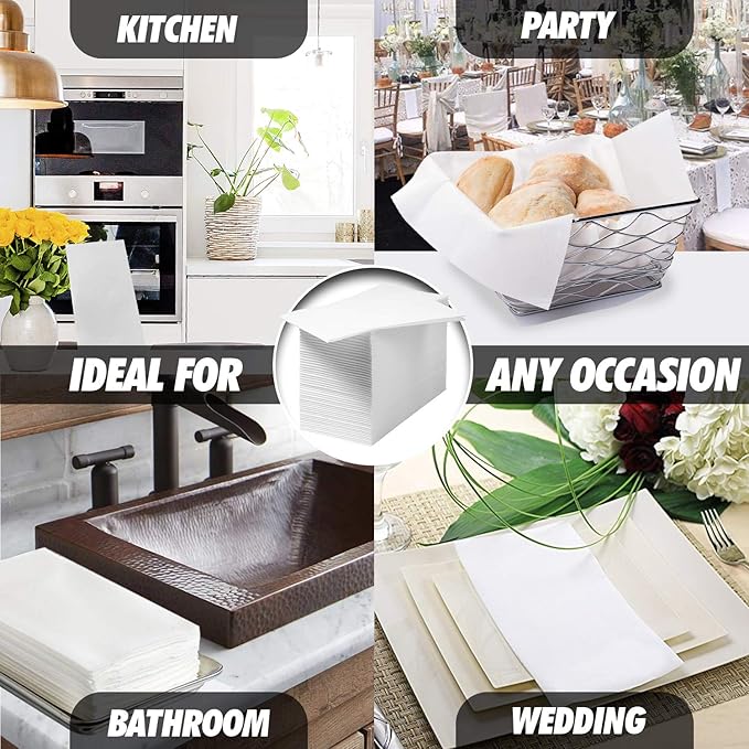 100 Paper Towels Cloth-Like Hand Tissue Paper Napkins, Disposable Hand Towels for Bathroom Guests, Disposable Face Towel for Guest, Washcloths or Dinner Napkin, Made in USA, White