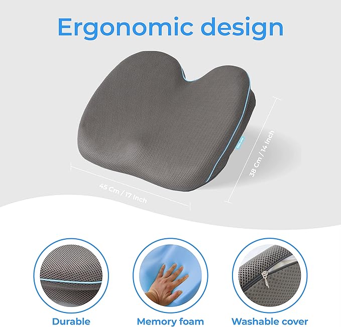 Klaudena | Office Chair Cushion for Tailbone Pain & Pressure Relief | Seat Cushion for Long Sitting Hours | Coccyx Lower Back Support | Memory Foam Cushions for Hip & Sciatica | Ergonomic Butt Pillow