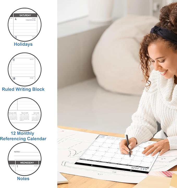 2026 Desk Calendar - Desk/Wall Calendar 2026, JAN 2026 - DEC 2026, 2026 Calendars 12 Month, Desk Calendars with Corner Protectors, Large Ruled Blocks, Thick Paper, Colorful, 14.6" x 11.5", Desktop Calendar for Daily Organizer