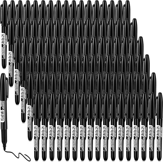Thenshop 300 Pack Permanent Markers Bulk First Day of School Back to School Supplies Fine Point Waterproof Marker Works on Plastic, Wood, Stone, Metal, Glass for Office Classroom(Black)