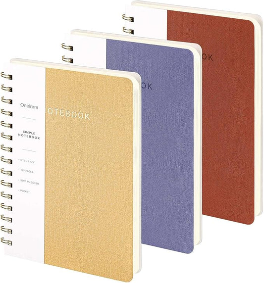 Lined Spiral Notebook College Ruled A5 Journal Book for Note Taking, 160 Pages Writing Journal for Office and Home School Supplies 5.75 x 8.125 inch (Brown Khaki Violet)