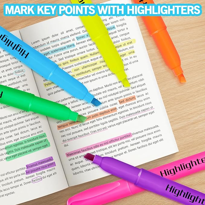 Duchong 108 Highlighters Bulk, Highlighters Assorted Colors for Adult Kids, Chisel Tip Dry-Quickly No Bleed Highlighter, Office Classroom Must Have, School Supplies for Teachers