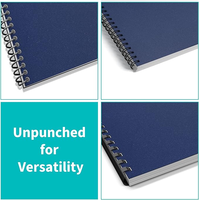 Binditek 100 Pack 12 Mil Sand-Textured Polycover, Midweight Binding Front and Back Covers, Lightly Sanded Finish, 8-1/2" x 11", Square Corners, Un-Punched, Navy, Office Supplies