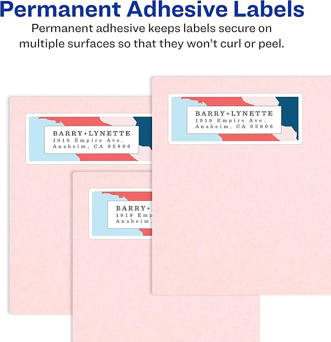 Avery Mailing Address Labels, Inkjet Printers, 10,000 Labels, 1/2 x 1-3/4, Permanent Adhesive, Easy Peel (5 Packs 8167)