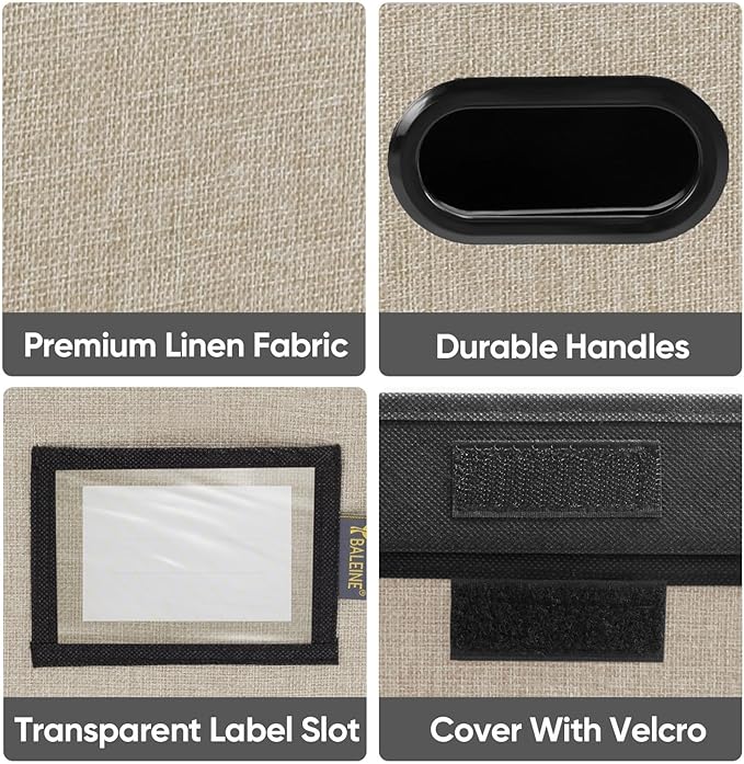 BALEINE File Organizer Box with Lid, Collapsible File Folder Organizer with Plastic Slide, Hanging File Folder Box for Office Document Storage (1 Pack, Beige)