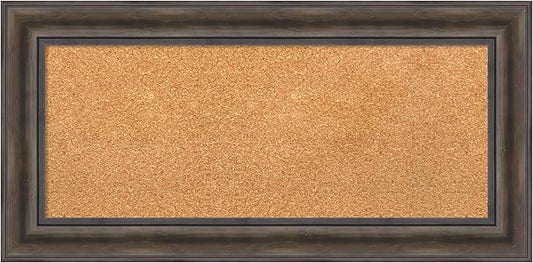 Amanti Art Natural Cork Board for Wall, 17x35 Vision Board with Brown Wood Frame, Medium Corkboard Office Decor for Home Organization, Country Rustic Corkboard Pinboard to Display Items for Home