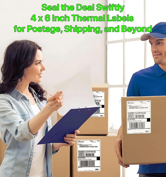 Roll 4 x 6 inch - 500 Thermal Labels Direct White Strong Adhesive Perforated Postage Shipping Printer Compatible with Zebra SNBC Epson Rollo (500 Labels, 1 Roll)