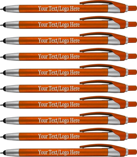 Personalized Pens in BLUE INK With your Custom Logo or Text Pens-Pack of 450- for Marketing, Parties, and Events, 2 in 1 Capacitive Stylus & Ballpoint Pen Compatible With Touchscreen Devices, Orange