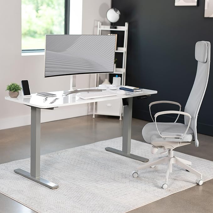 VIVO Electric Dry Erase 60 x 24 in Standing Desk, Memory Height Adjustment, 1B Series, White Marble Pattern Top, Gray Frame, DESK-KIT-1G6WM