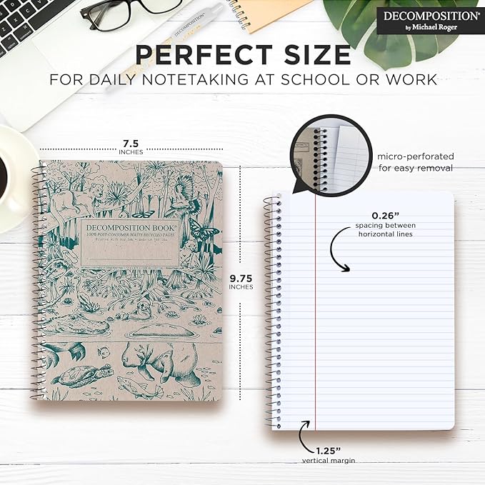Decomposition 24-Pack Everglades College Ruled Spiral Notebooks – 9.75" x 7.5" Journal, 160 Lined Pages Each – 100% Recycled Paper – Bulk Notebooks for Schools, Offices & Institutions – Made in USA