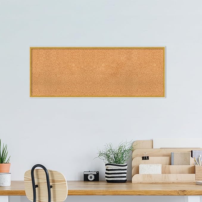 Amanti Art Natural Cork Board for Wall, 17x45 Vision Board with White Frame, Oversize Corkboard Office Decor for Home Organization, Modern Corkboard Pinboard to Display Items for Home Organization in