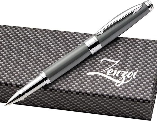 ZenZoi Elegant Pen – Grey Executive Rollerball Pen. Smooth Writing Fine Point Roller Gel Ink. Fancy, Luxury Pen for Men or Women. Quality, Business, High End Pen Gift Set