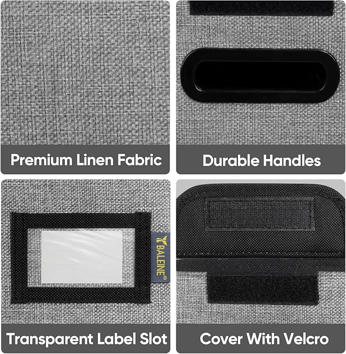 BALEINE File Organizer Box with Lid, Collapsible File Folder Organizer with Plastic Slide, Hanging File Folder Box for Office Document Storage (2 Pack, Grey, S)