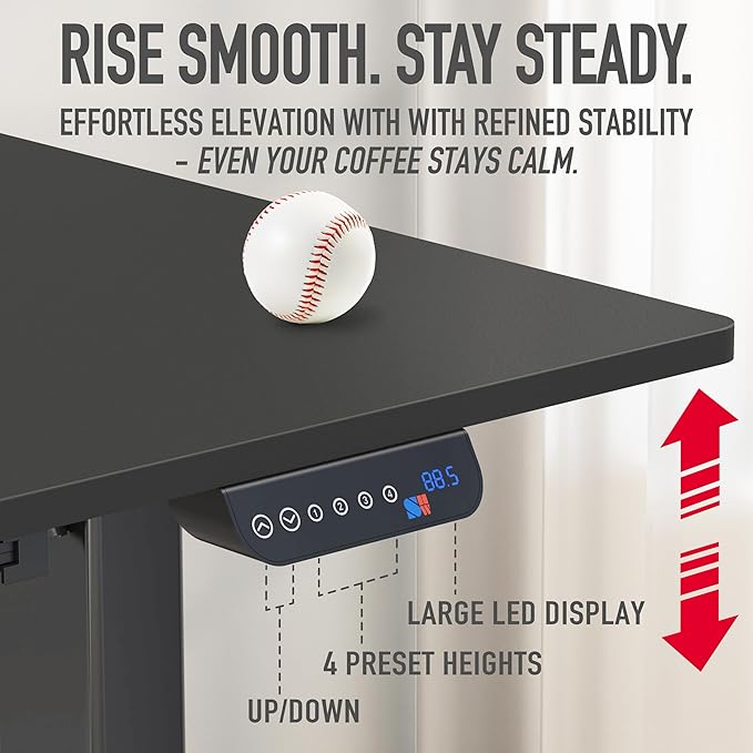 SHW 55 x 28 Inches Electric Height Adjustable Standing Desk with Drawer and Memory Preset, Black