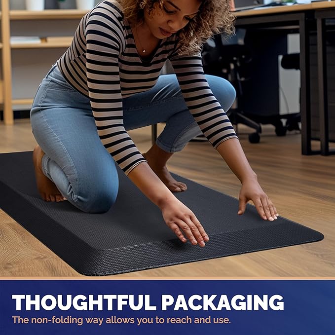 FEATOL 2 Packs Anti Fatigue Mats Thick Cushioned Standing Desk Mat Office, Ergonomic Kitchen Mats Set of 2, Memory Foam Comfort Floor Mat Padded Foam Rugs, Stain Resistant, Non-Slip (20" x 32", Black)